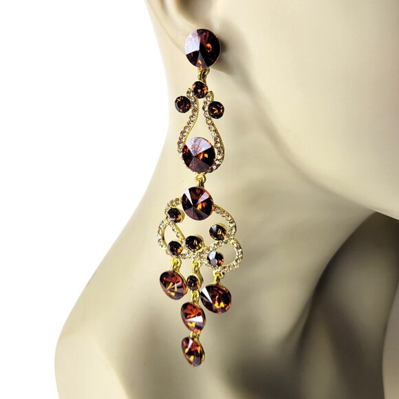 Amber Crystal Chandelier Earrings Bridal Earrings Dramatic Statement Earrings - Picture 2 of 8